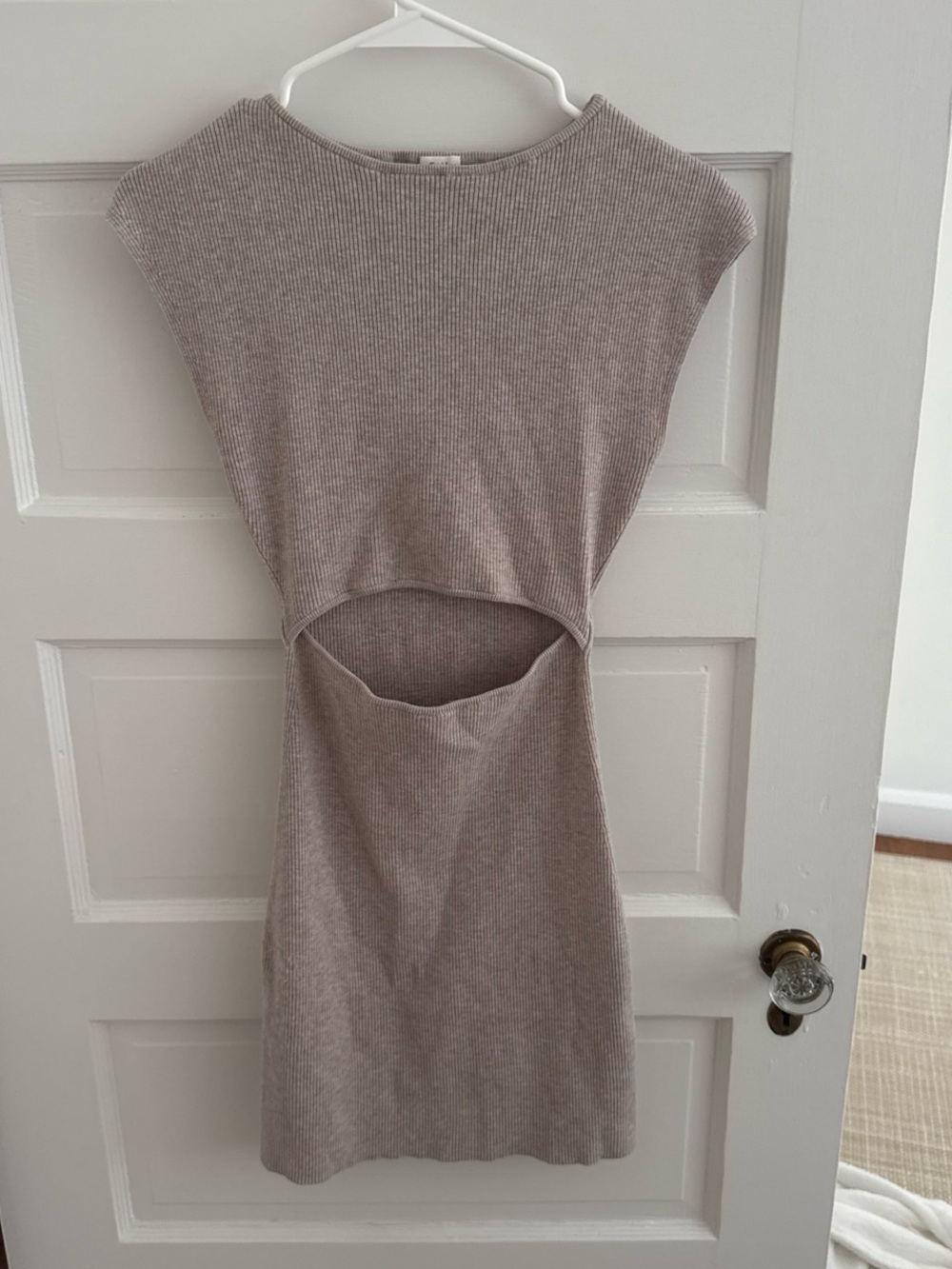 Aritzia Ribbed Knit Cutout Mini dress in Beige - Picture 3 of 4